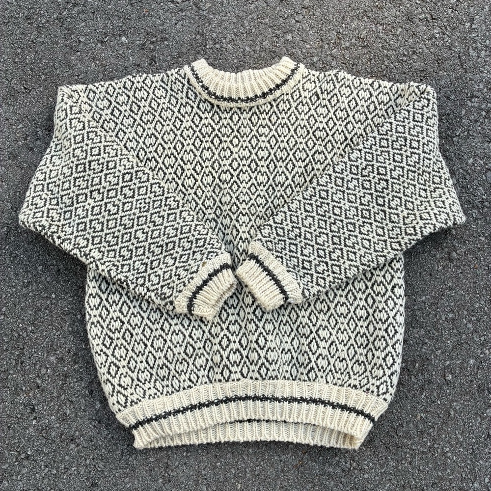 Vintage Handmade Birds Eye Wool Knit Oversized Pullover Sweater Size XL